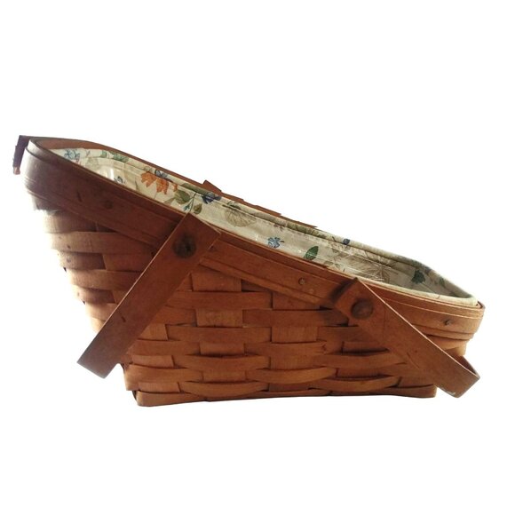 Longaberger 1990 Handwoven Basket With Floral-Print Fabric Liner/Plastic Insert - Picture 3 of 10